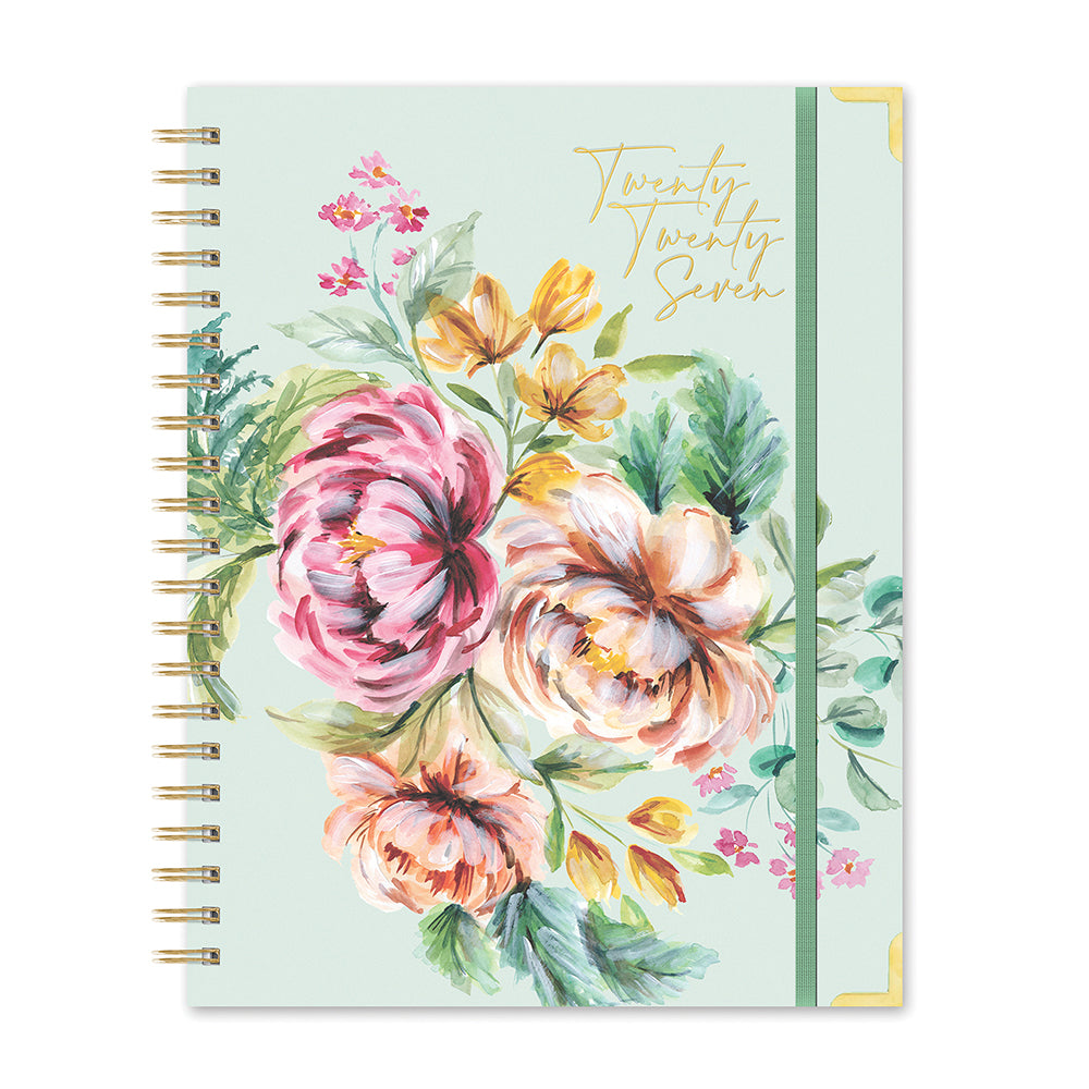 2027 Bella Flora Deluxe Extra-Large Spiral Planner – Orange Circle