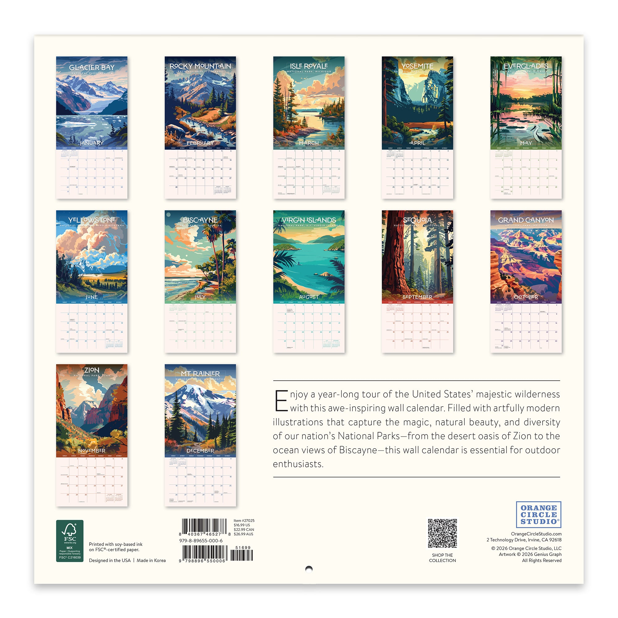 2027 National Parks 12" x 12" Wall Calendar