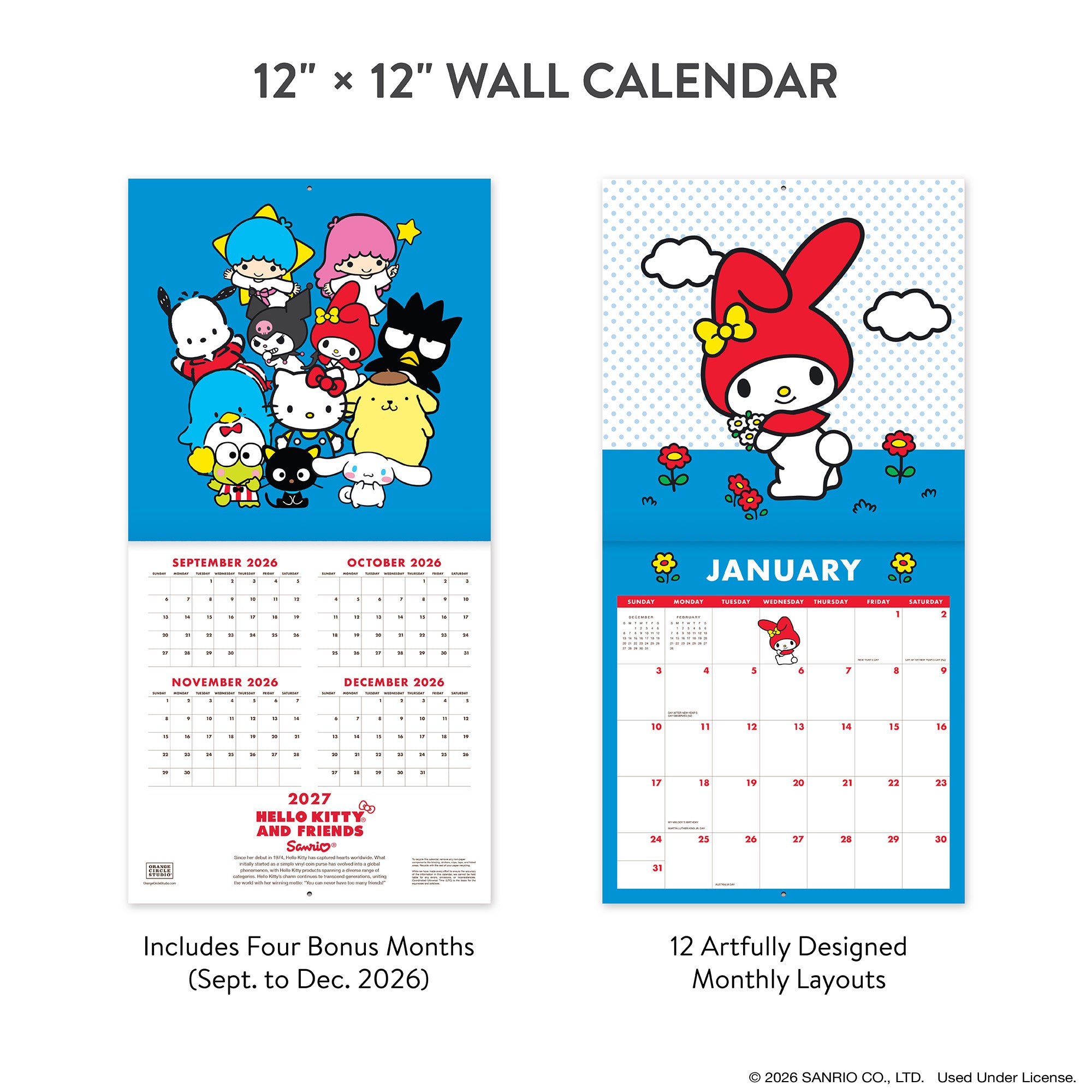 2027 Hello Kitty® and Friends Retro 12" x 12" Wall Calendar