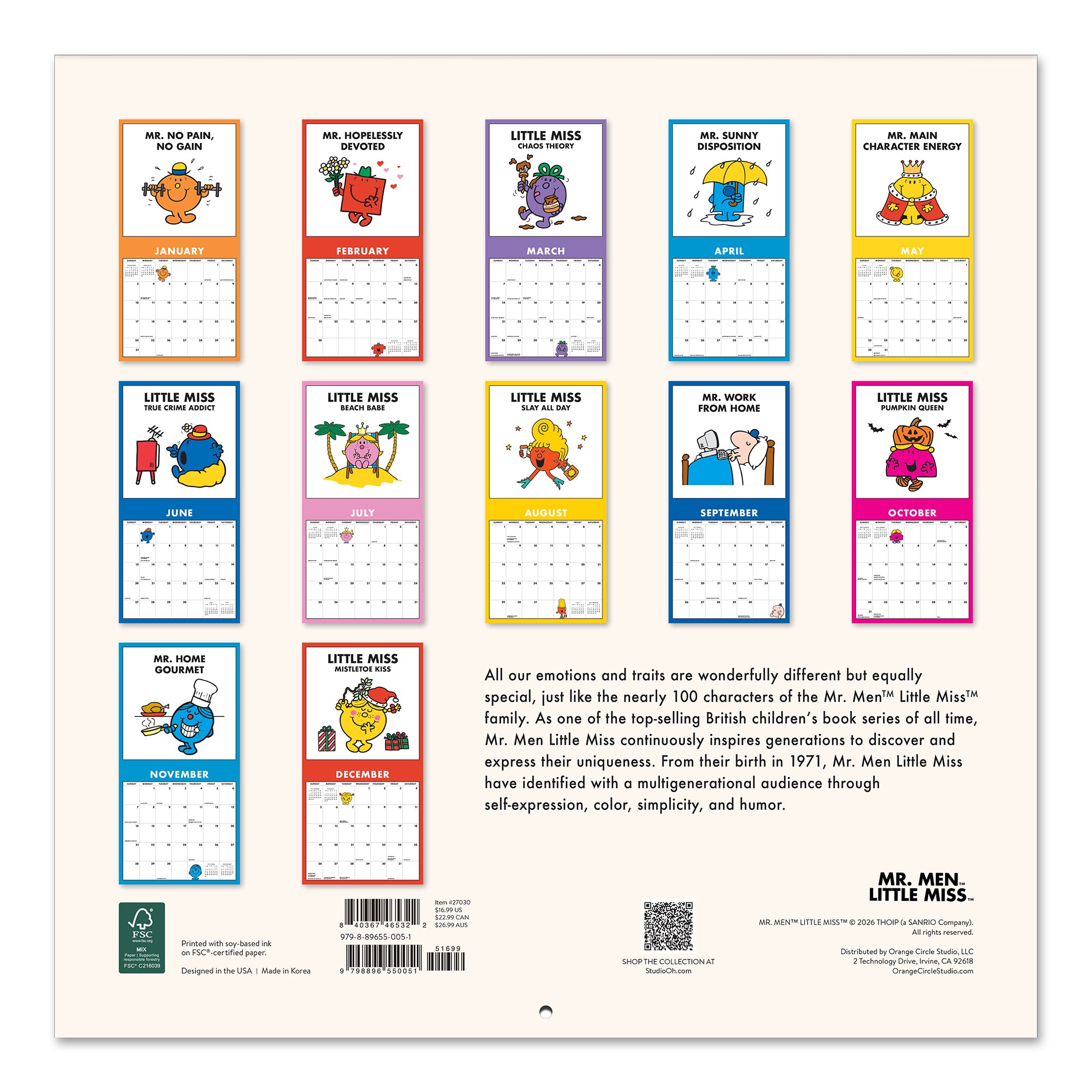 2027 Mr. Men Little Miss 12" x 12" Wall Calendar
