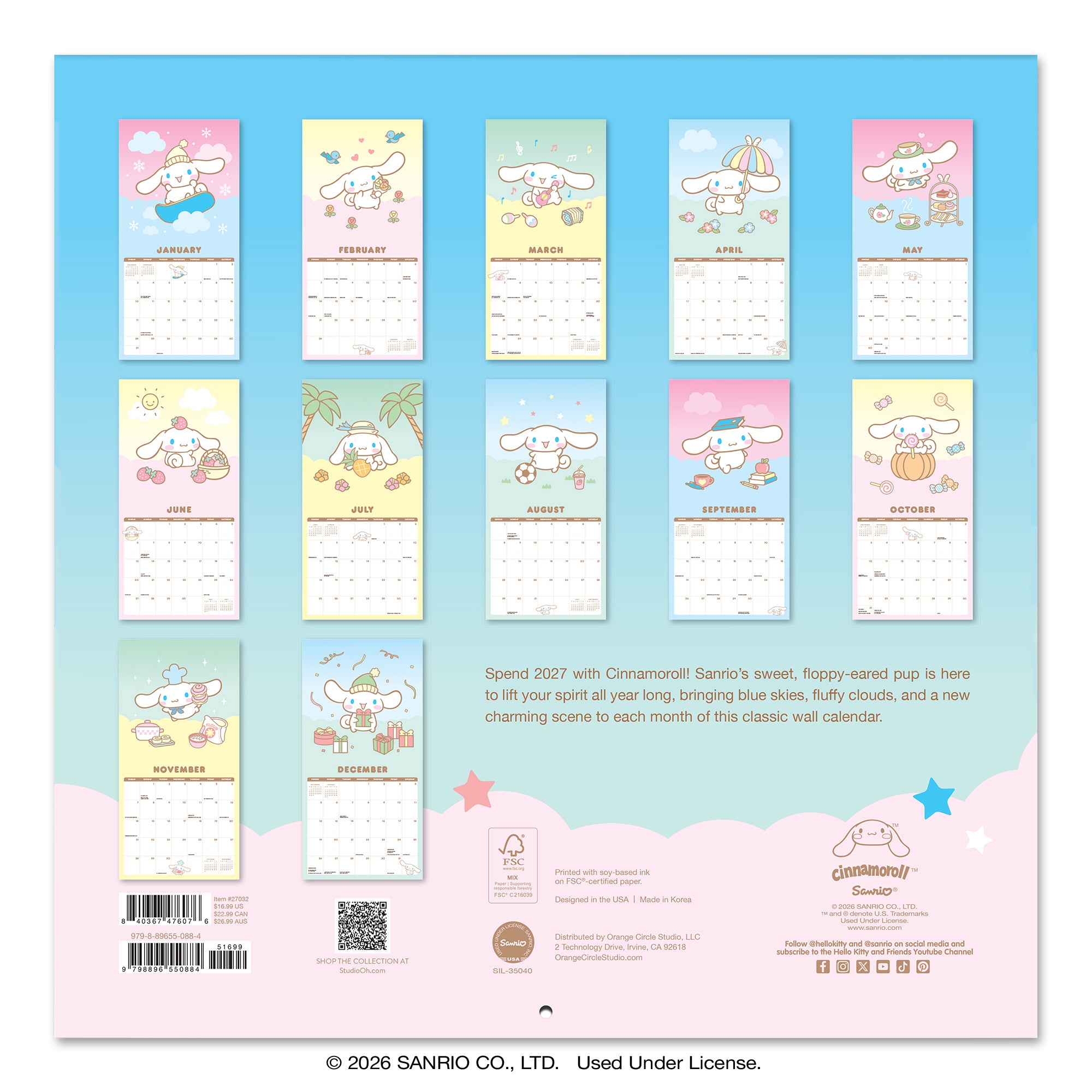 2027 Cinnamoroll™ 12" x 12" Wall Calendar