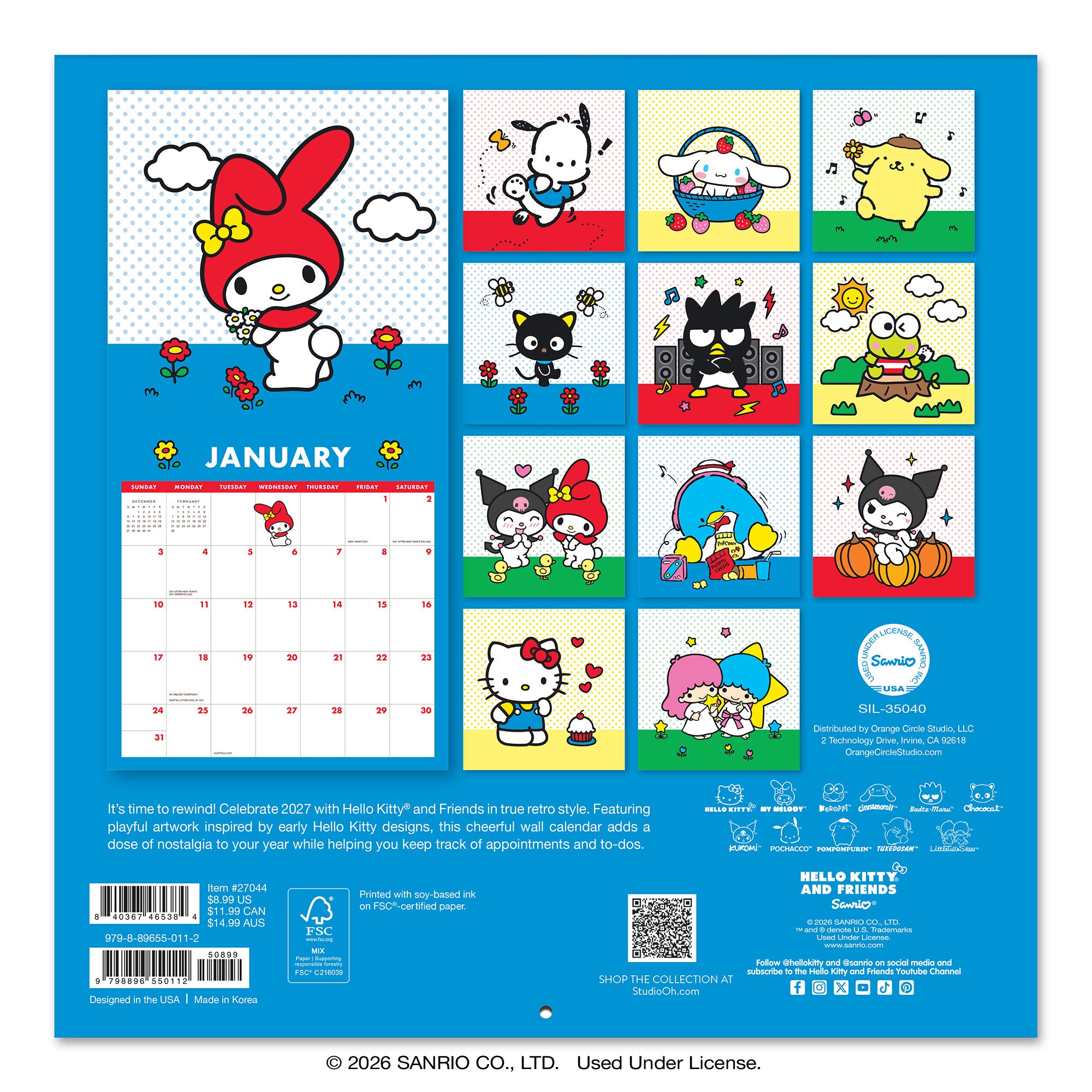 2027 Hello Kitty® and Friends Retro 7" x 7" Wall Calendar