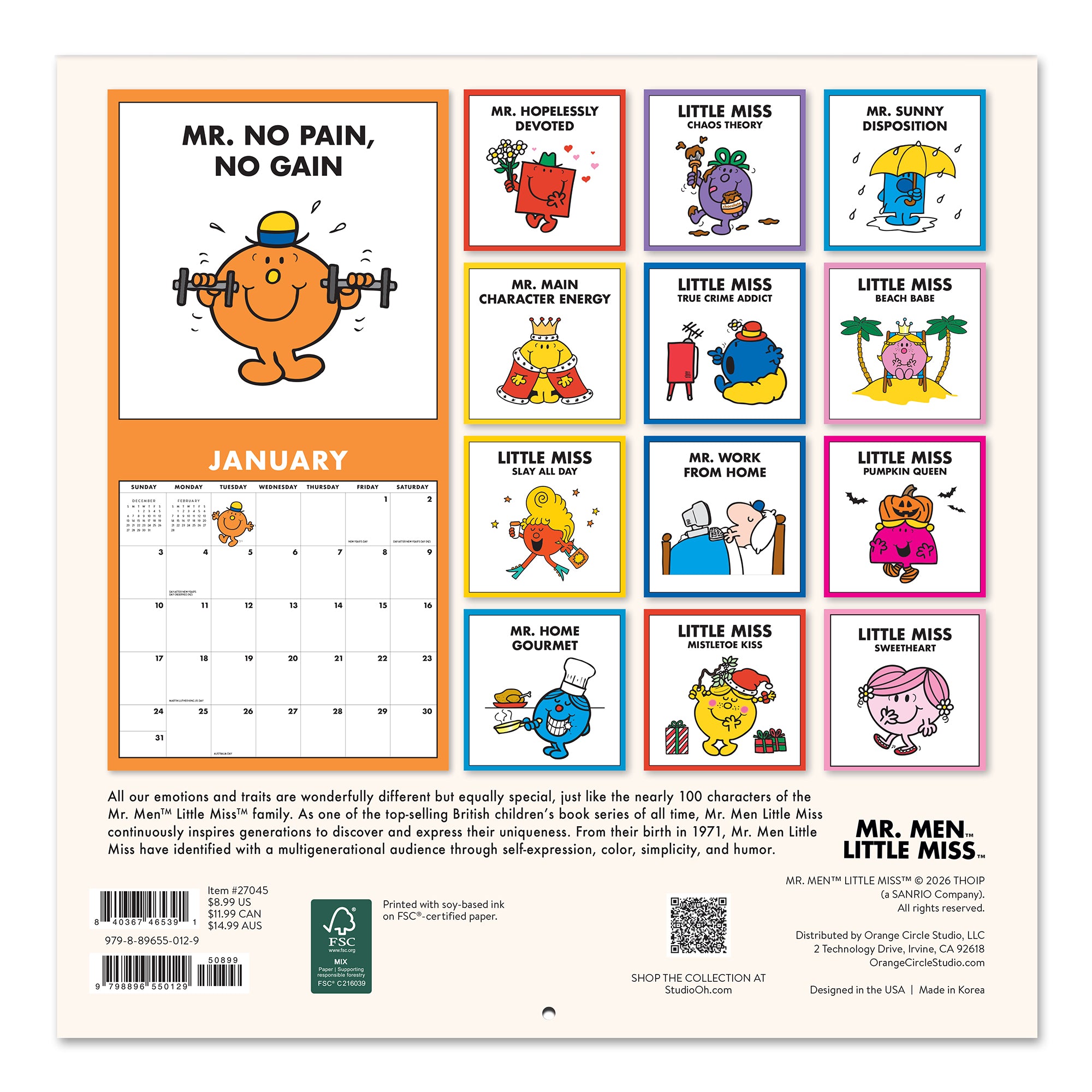 2027 Mr. Men Little Miss 7" x 7" Wall Calendar