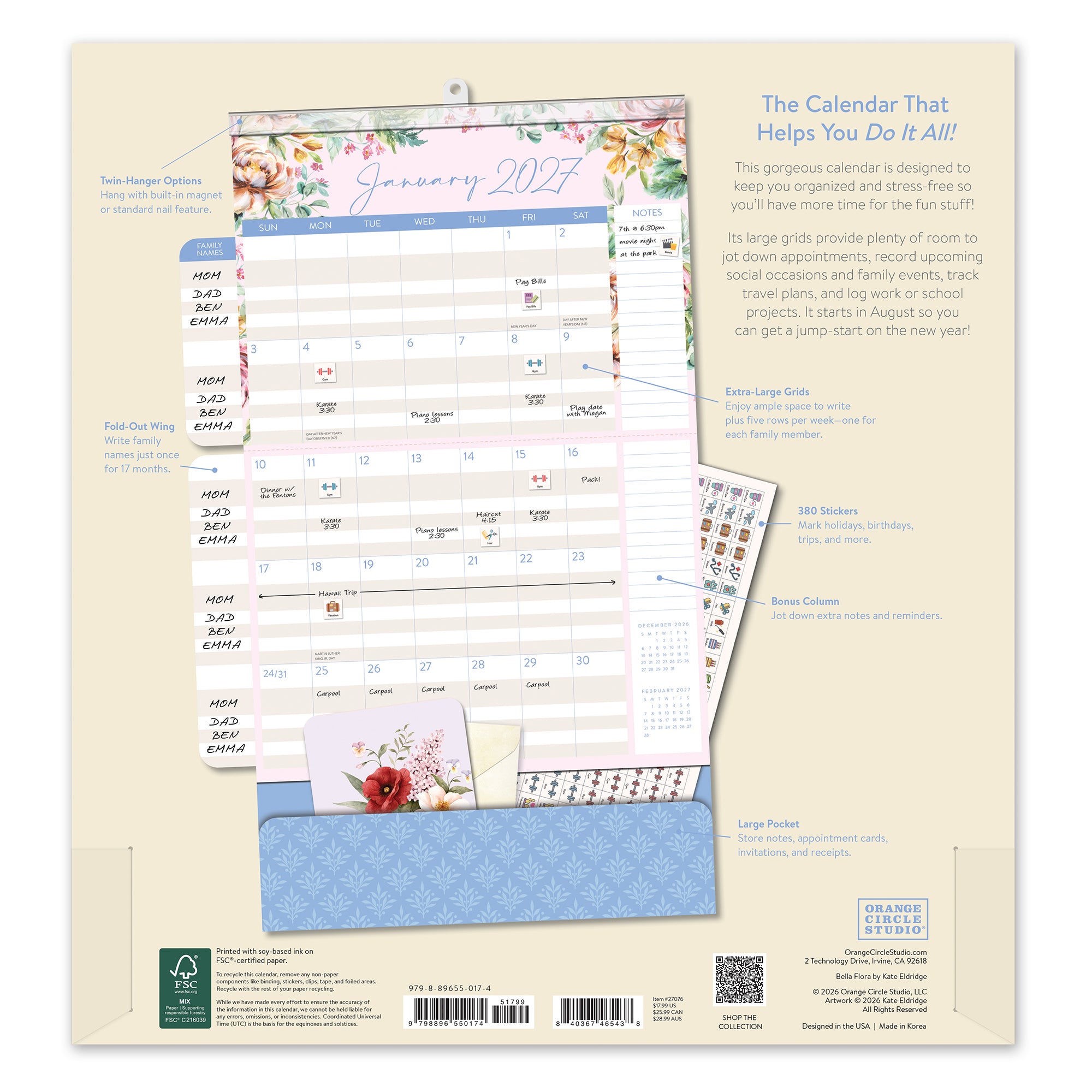 2027 Bella Flora Do It All™ Wall Calendar – Orange Circle Studio