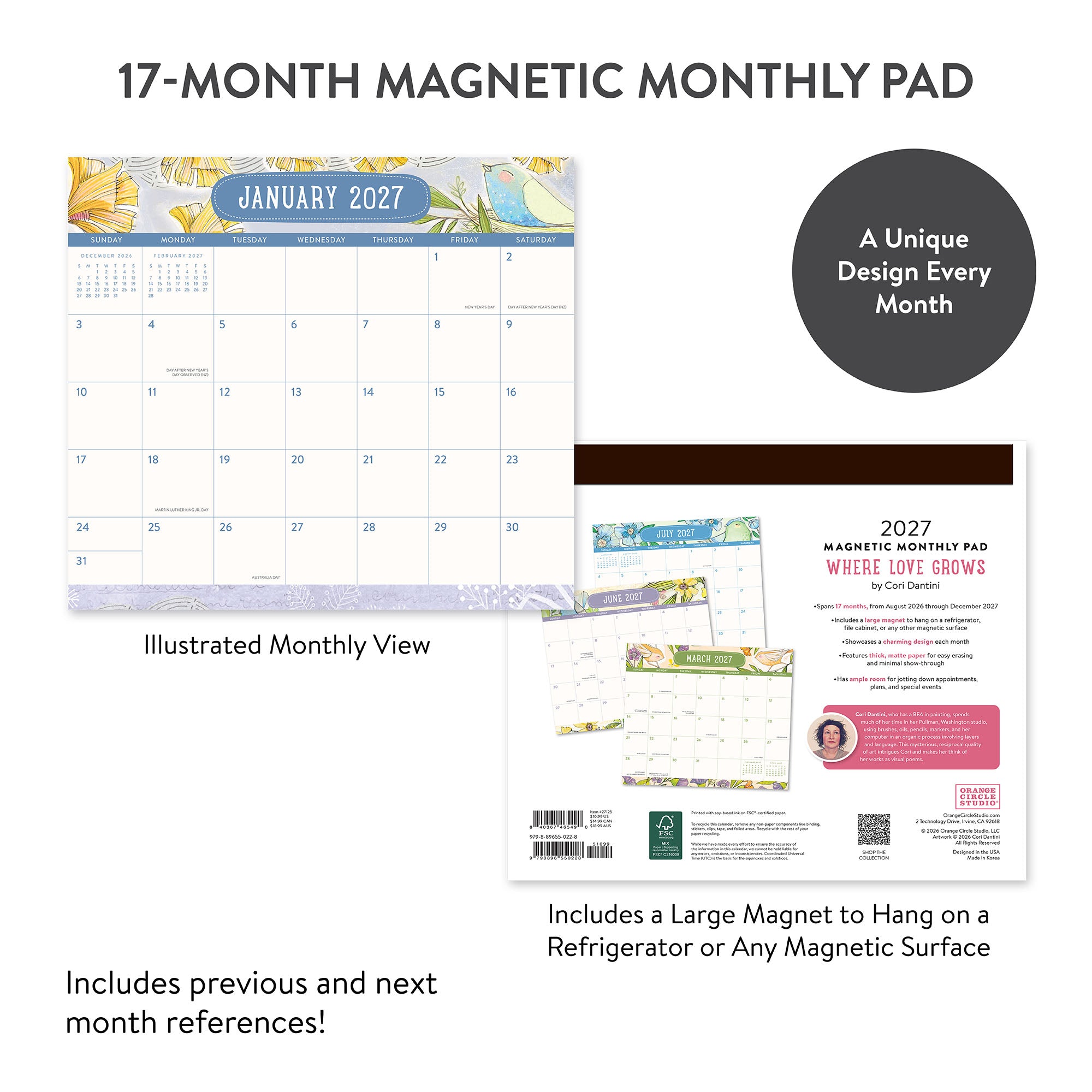 2027 Where Love Grows Magnetic Monthly Pad