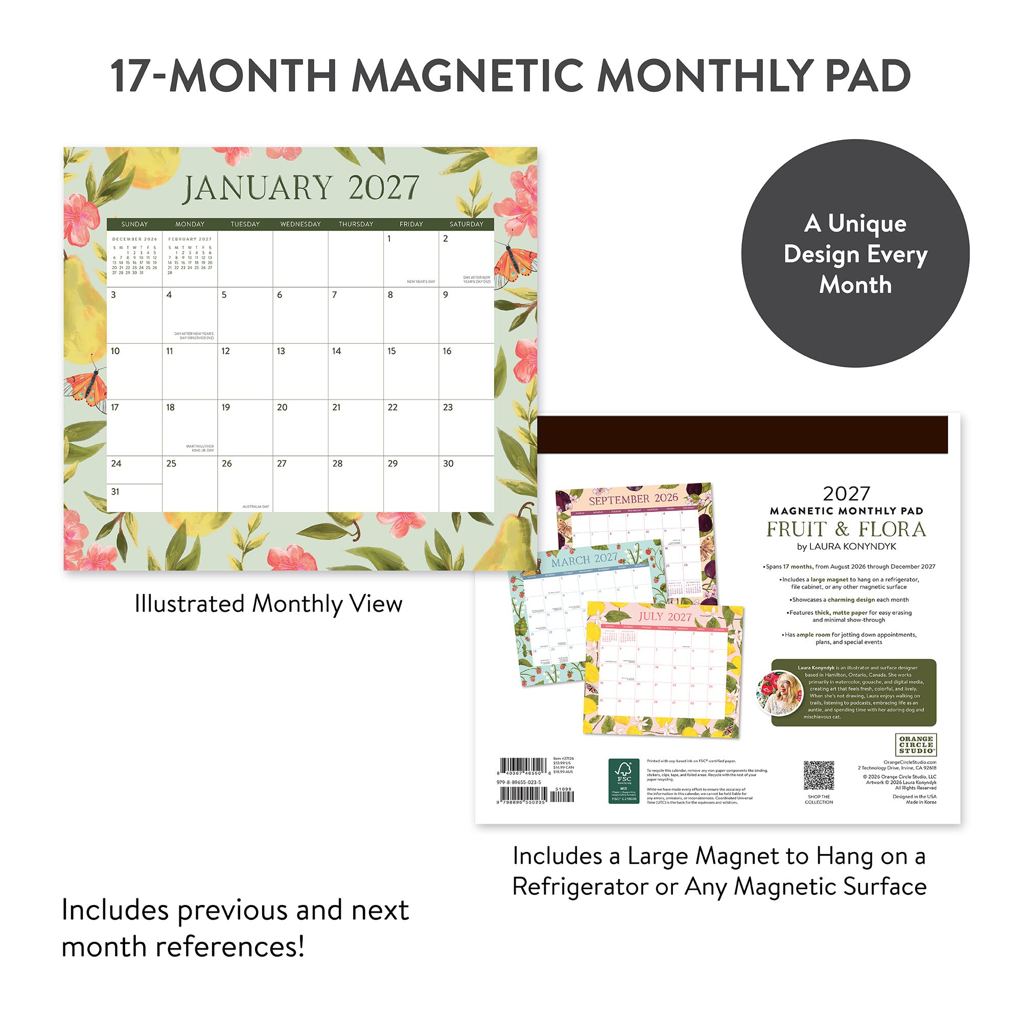 2027 Fruit &amp; Flora Magnetic Monthly Pad