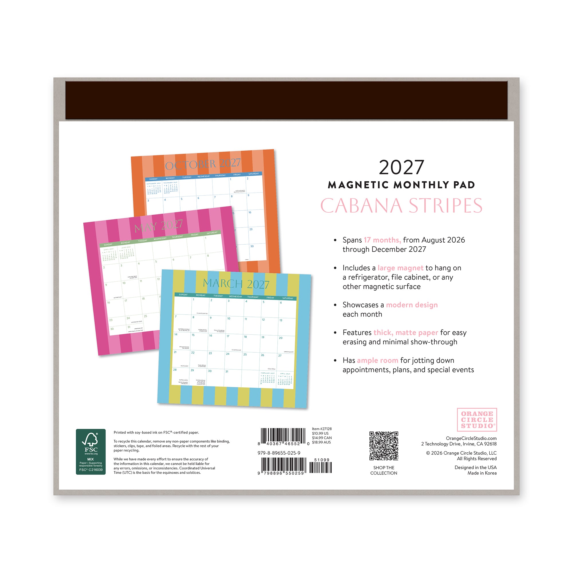 2027 Cabana Stripes Magnetic Monthly Pad – Orange Circle Studio