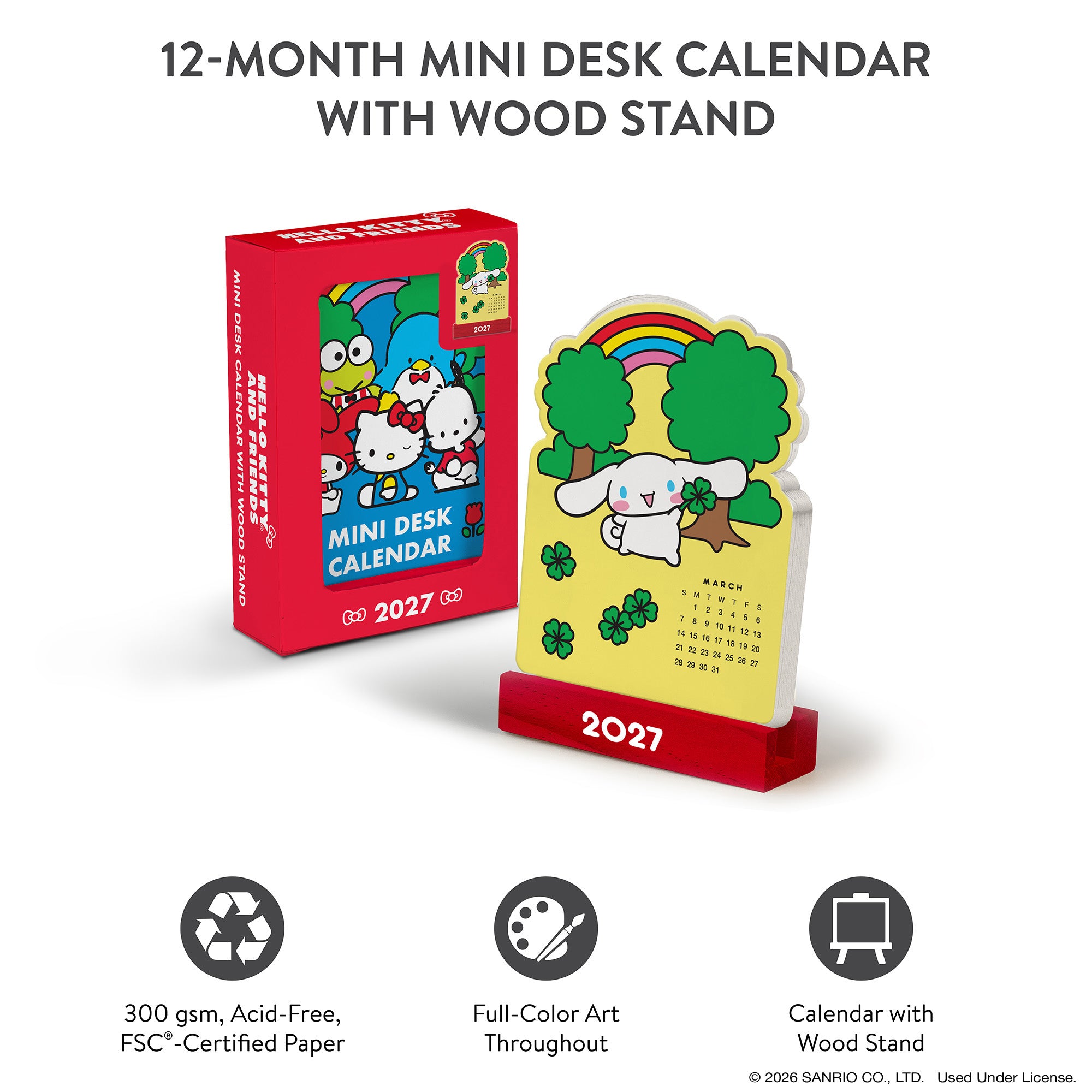 2027 Hello Kitty® and Friends Retro Mini Desk Calendar with Wood