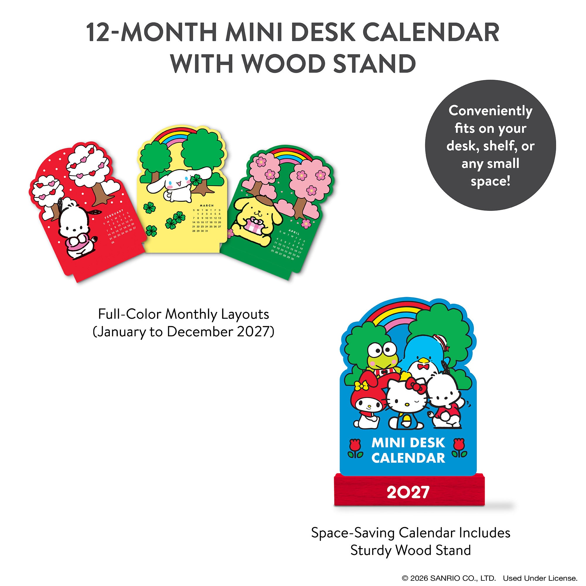 2027 Hello Kitty® and Friends Retro Mini Desk Calendar with Wood