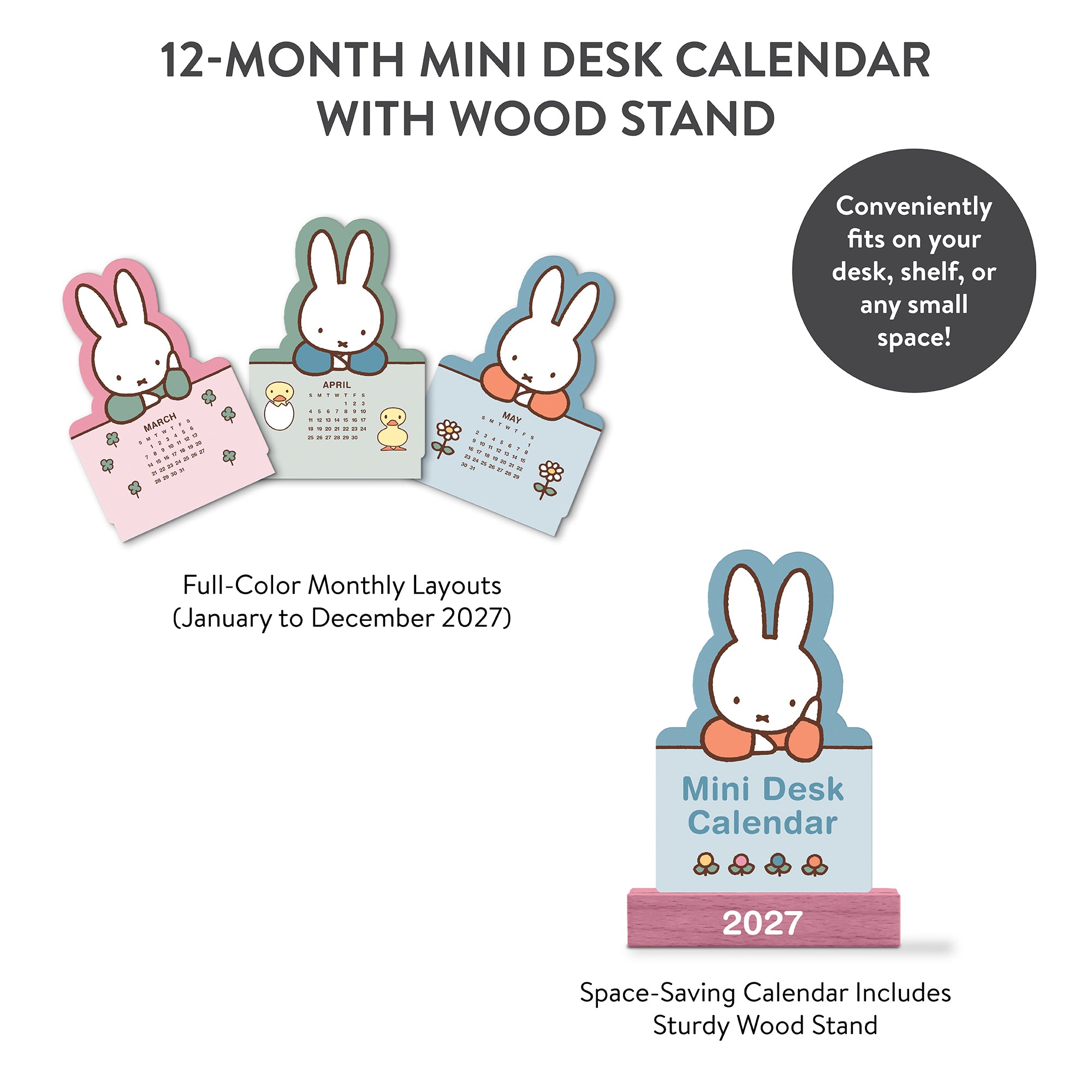 2027 Miffy A Year in Color  Mini Desk Calendar with Wood Stand