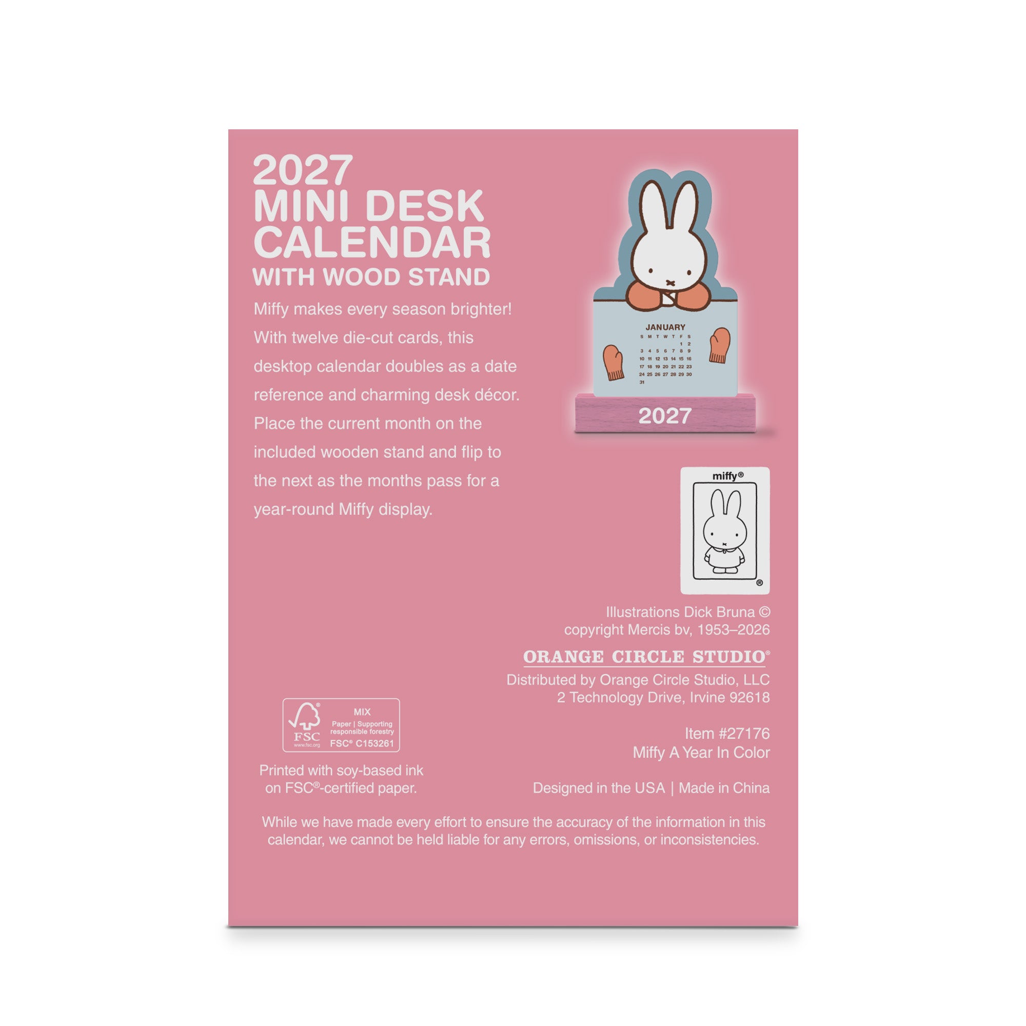 2027 Miffy A Year in Color  Mini Desk Calendar with Wood Stand