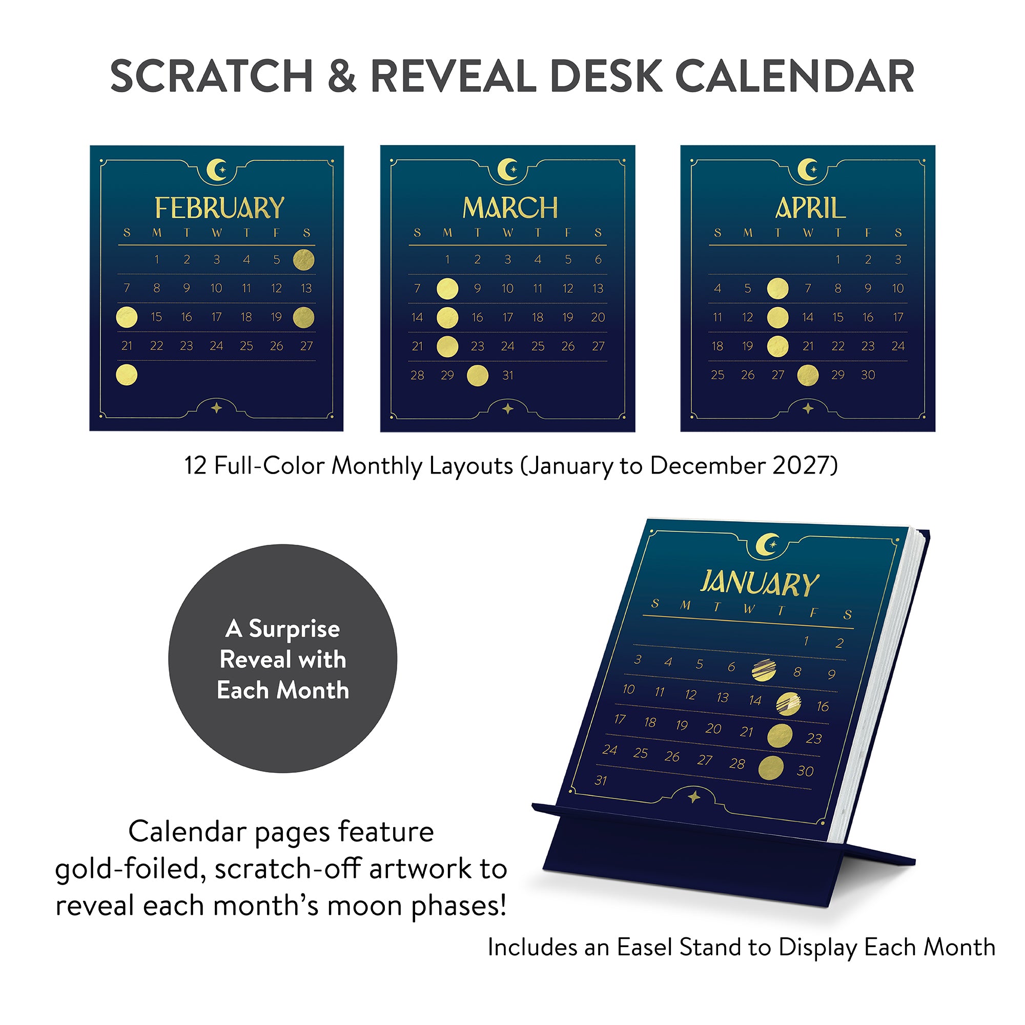2027 Moon Phases Scratch &amp; Reveal Desk Calendar