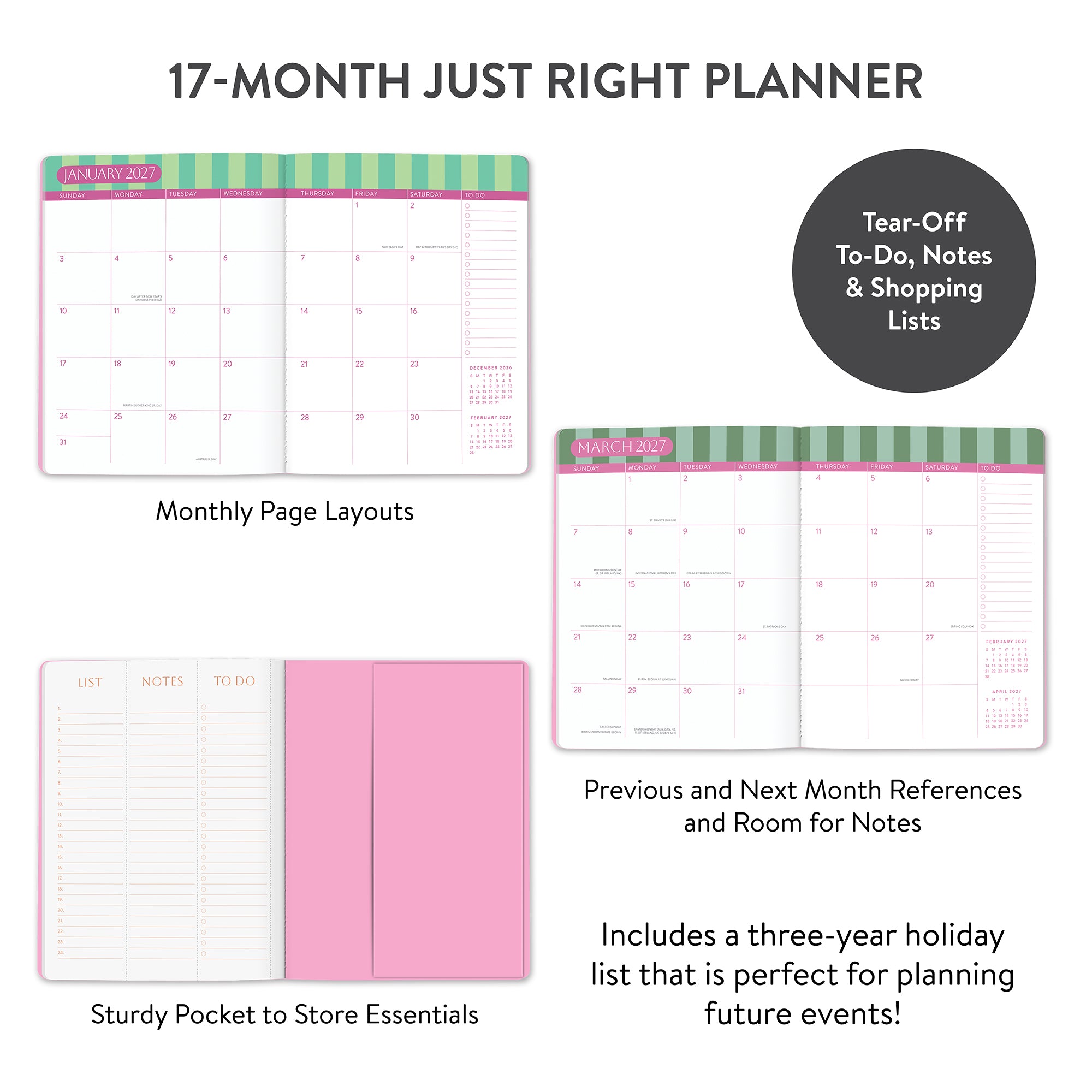 2027 Cabana Stripes Just Right Monthly Planner – Orange Circle Studio
