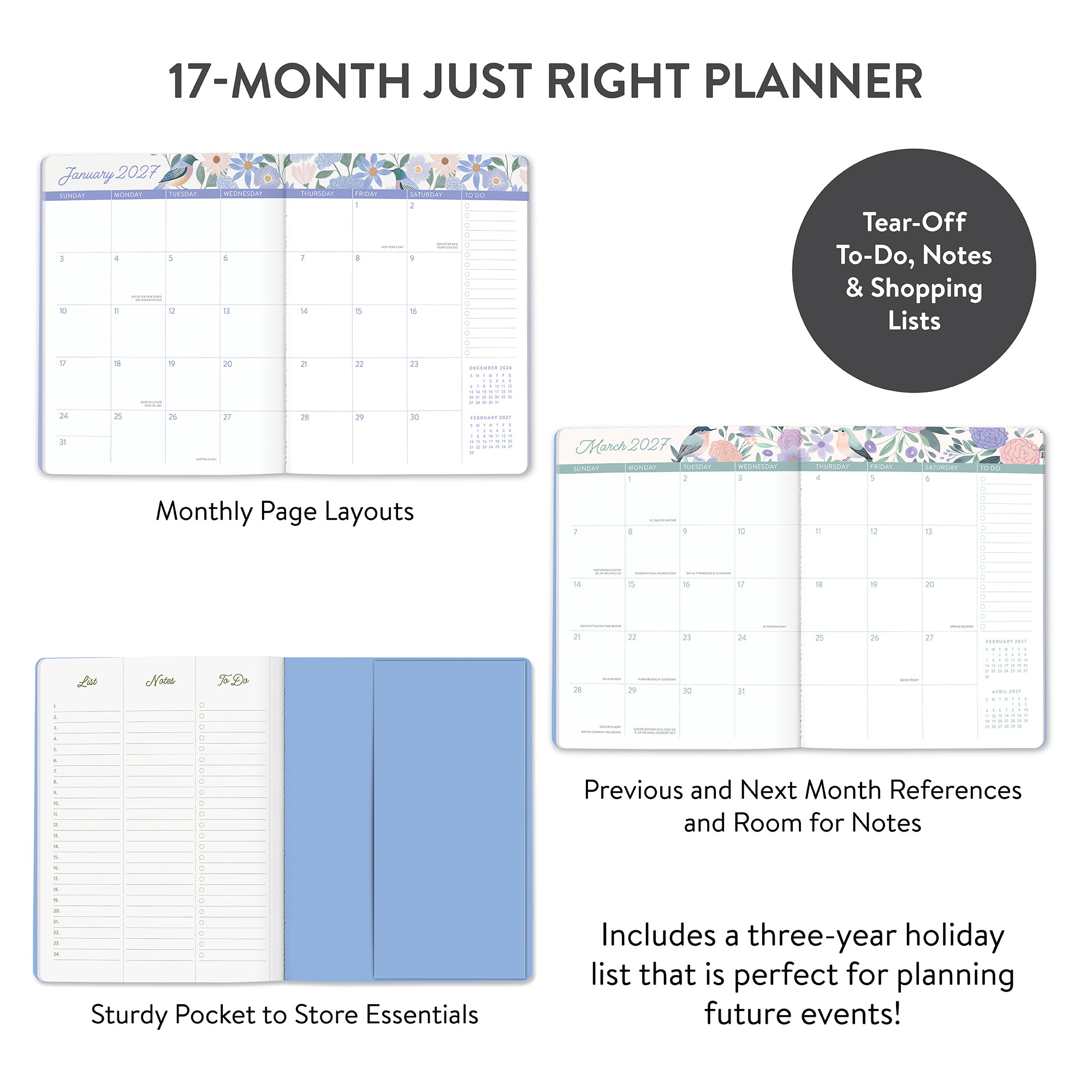 2027 Birds &amp; Blooms Just Right Monthly Planner
