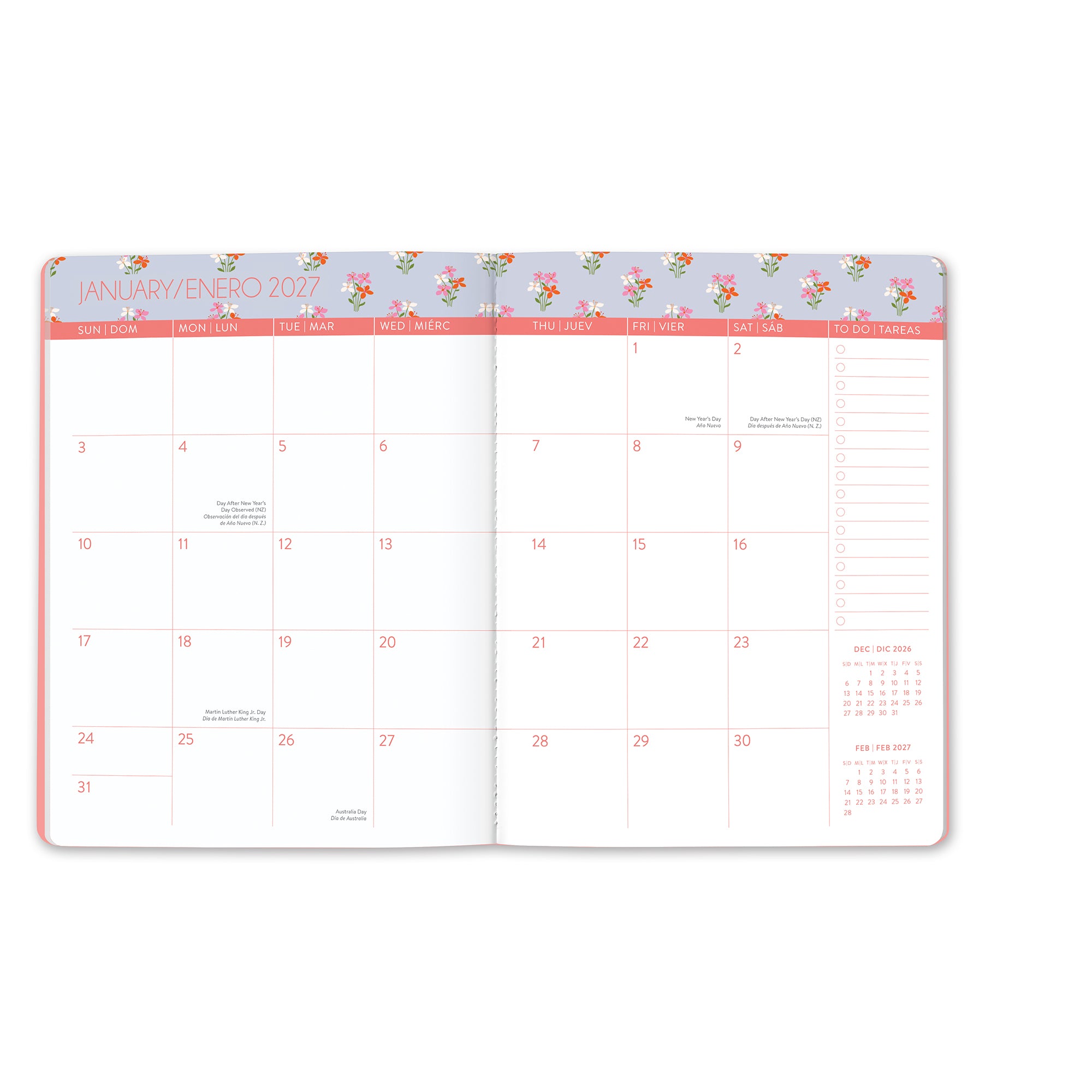 2027 Secret Garden English-Spanish Bilingual Just Right Monthly Planner