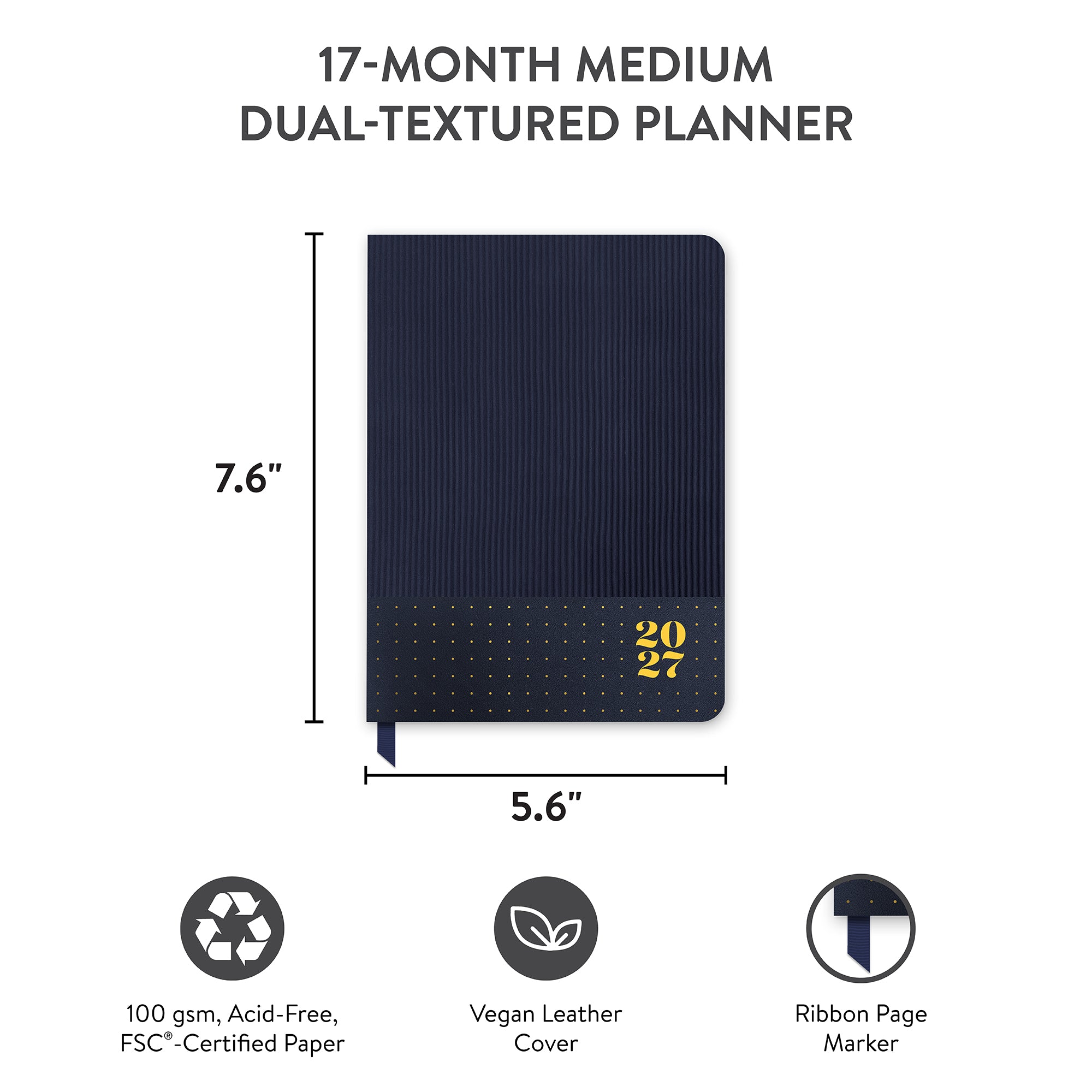 2027 Dots on Navy Medium Dual-Textured Planner