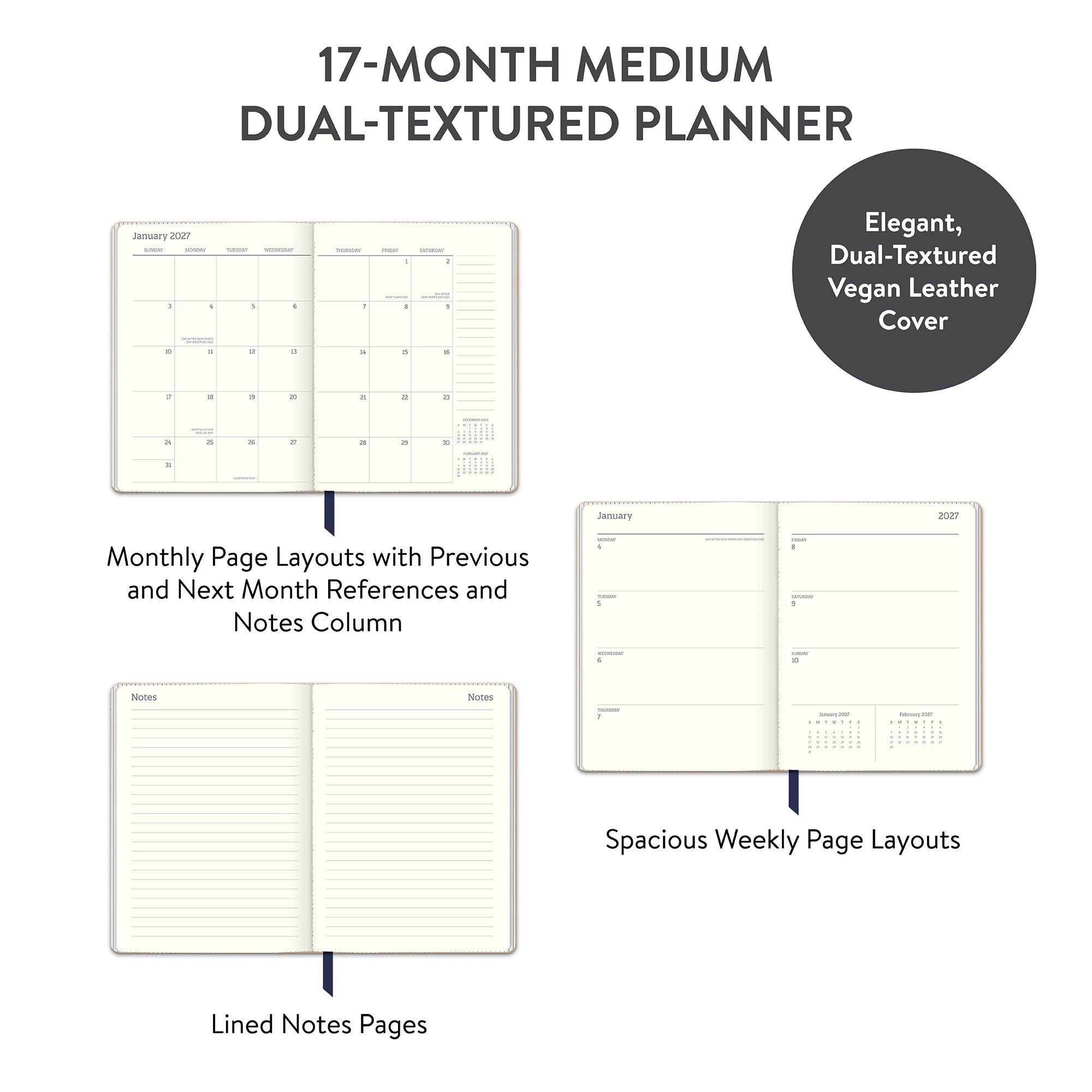 2027 Dots on Navy Medium Dual-Textured Planner