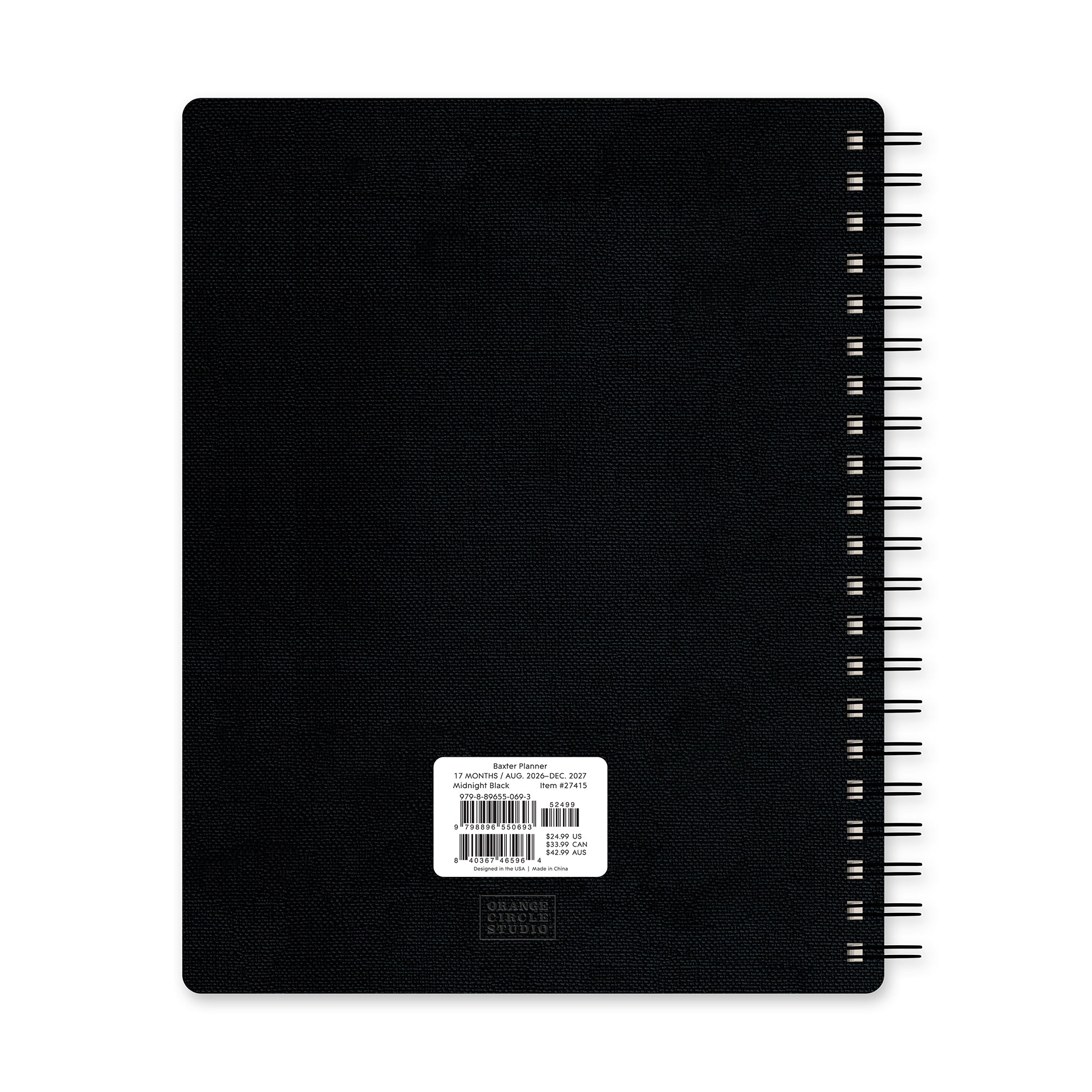 2027 Midnight Black Baxter Planner