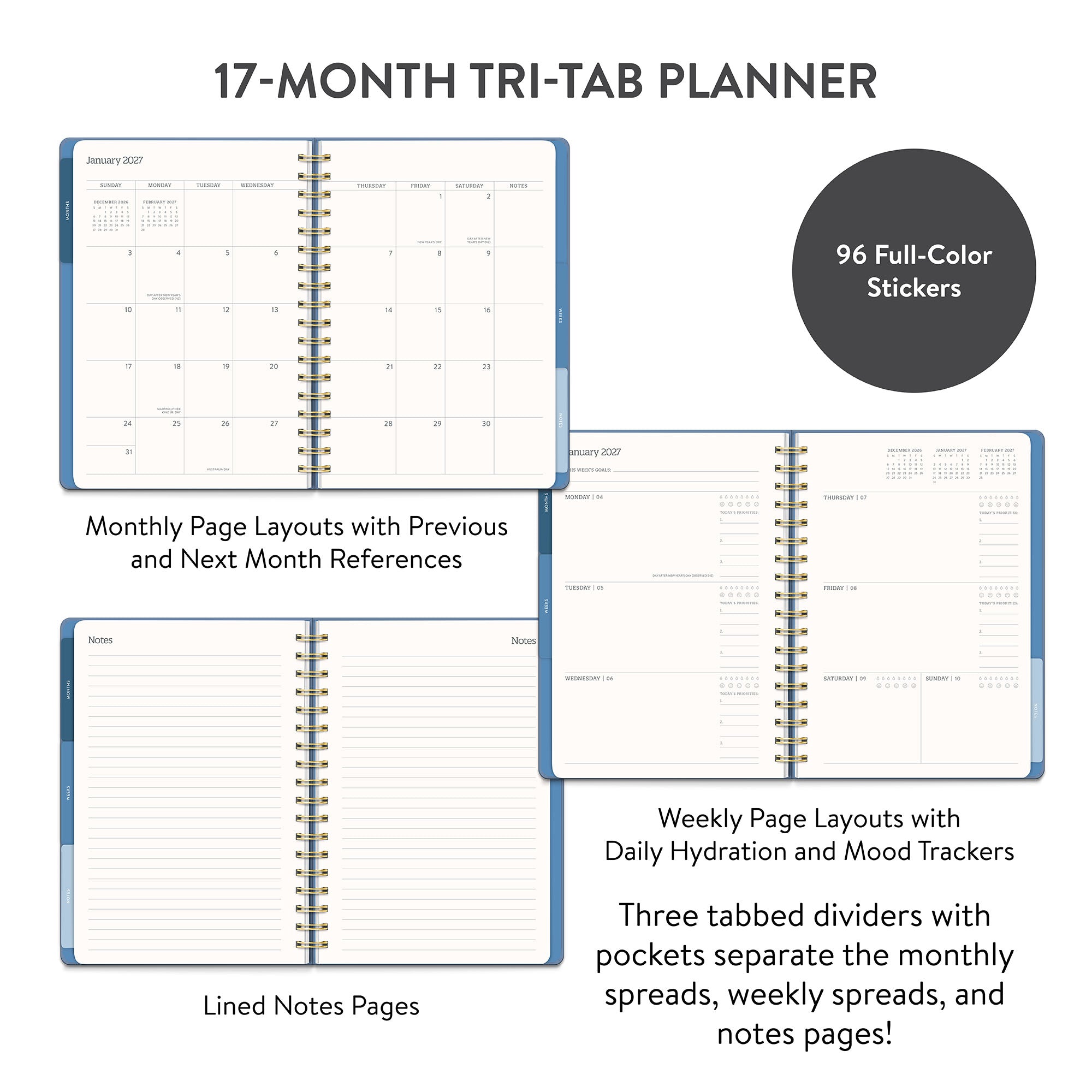 2027 Blue Gray Tri-Tab Planner