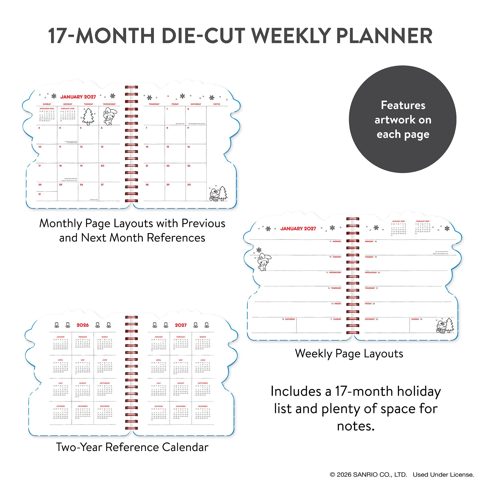 2027 Hello Kitty® and Friends Retro Die-Cut Weekly Planner