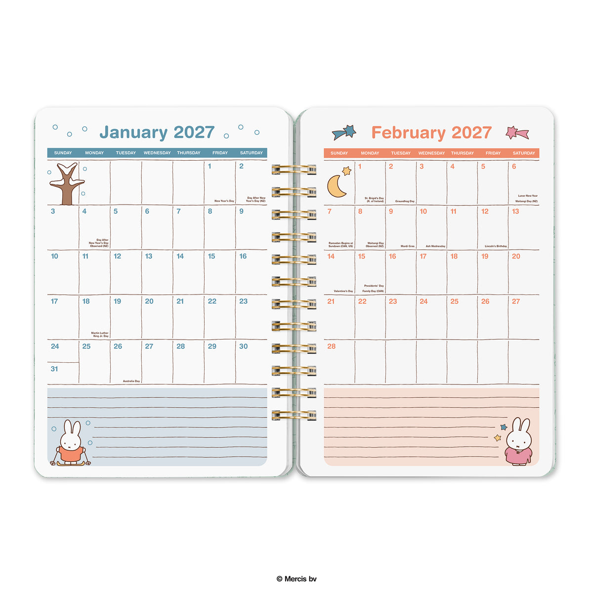 2027 Miffy Flowers Pink Miffy 12 Month Do It All Planner