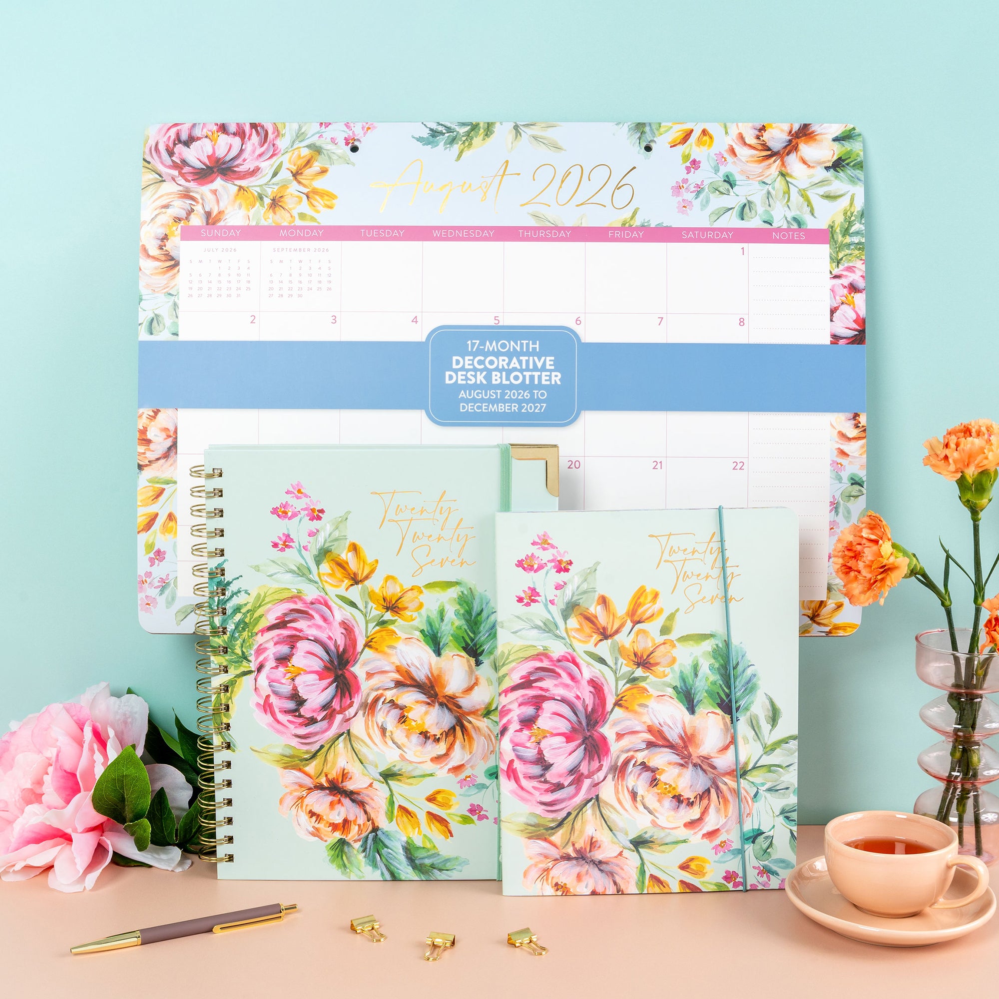 2027 Bella Flora Deluxe Extra-Large Spiral Planner – Orange Circle